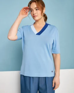 Maglia polo a maniche corte in filato di misto viscosa tinta unita con
