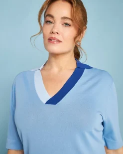 Maglia polo a maniche corte in filato di misto viscosa tinta unita con