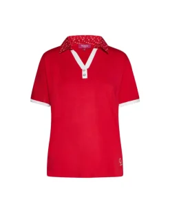 Maglia polo con colletto floreale ROSSO
