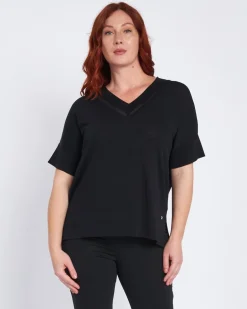 Maglia scollo a V con intarsio basket NERO