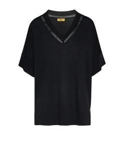 Maglia scollo a V con intarsio basket NERO