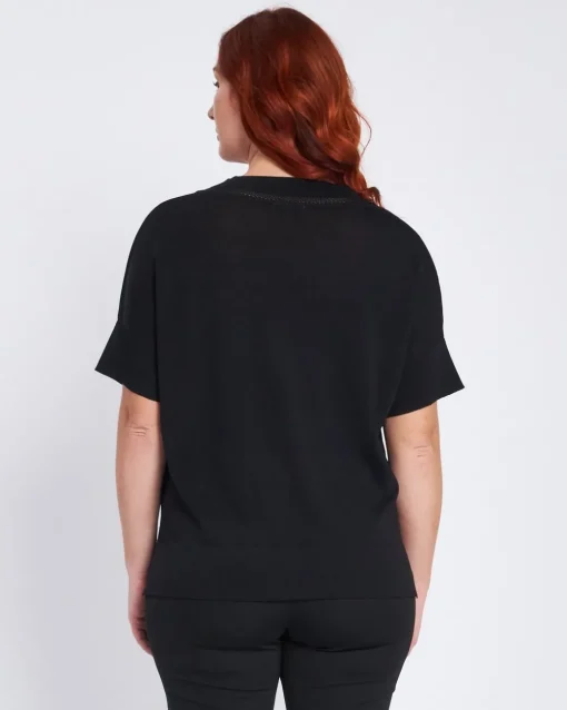 Maglia scollo a V con intarsio basket NERO