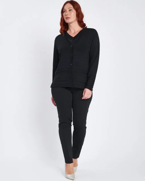 Maglia scollo a V con intarsio basket NERO