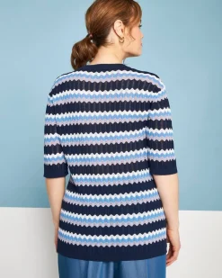 Maglia scollo a V in filato di misto viscosa traforata con motivo chev