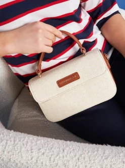 Mini bag in rafia con dettagli in ecopelle e tracolla a catena BEIGE