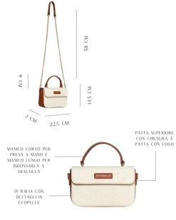 Mini bag in rafia con dettagli in ecopelle e tracolla a catena BEIGE