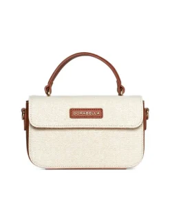 Mini bag in rafia con dettagli in ecopelle e tracolla a catena BEIGE