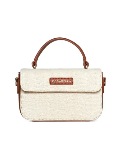Mini bag in rafia con dettagli in ecopelle e tracolla a catena BEIGE