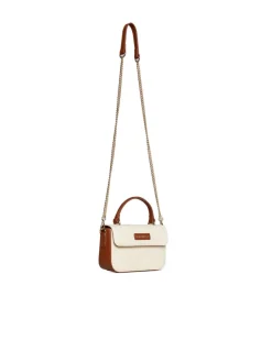 Mini bag in rafia con dettagli in ecopelle e tracolla a catena BEIGE