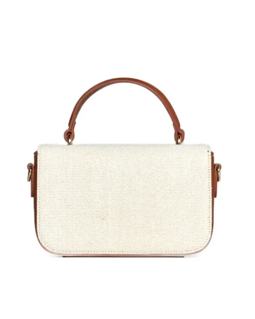 Mini bag in rafia con dettagli in ecopelle e tracolla a catena BEIGE