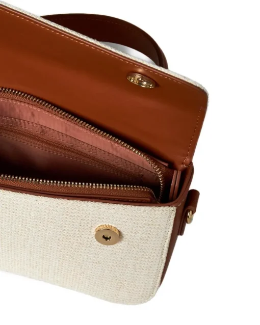 Mini bag in rafia con dettagli in ecopelle e tracolla a catena BEIGE