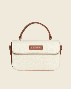 Mini bag in rafia con dettagli in ecopelle e tracolla a catena BEIGE