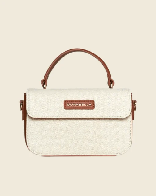 Mini bag in rafia con dettagli in ecopelle e tracolla a catena BEIGE