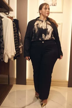 Pantalone a gamba dritta in essuto gessato lurex NERO-ORO