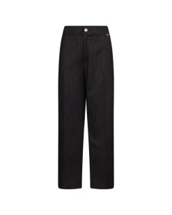 Pantalone a gamba dritta in essuto gessato lurex NERO-ORO