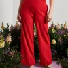 Pantalone a gamba larga in cady elasticizzato tinta unita. PAPAVERO