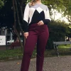 Pantalone basic dal taglio slim e vita elastica VINO