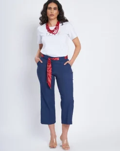 Pantalone cropped con cintura a fantasia DENIM