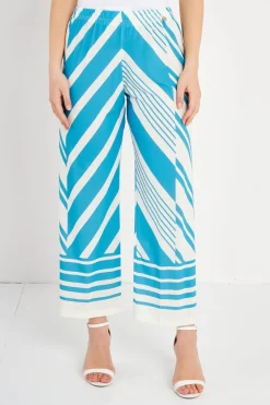 PANTALONE FANTASIA GEOMETRICA TURCHESE-CREMA