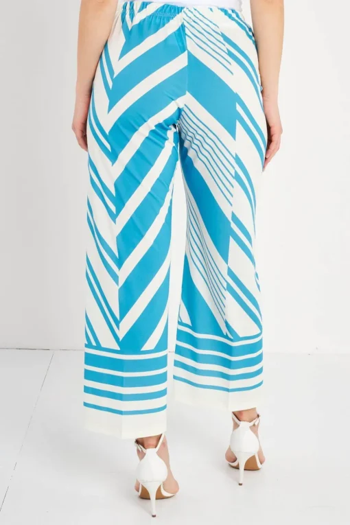 PANTALONE FANTASIA GEOMETRICA TURCHESE-CREMA