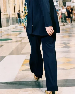 Pantalone gamba ampia in crêpe elasticizzato BLU