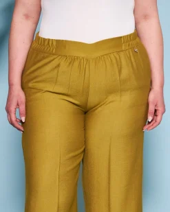 Pantalone in viscosa in tinta unita con bustino elastico PISTACCHIO
