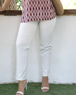 Pantalone skinny in twill di misto cotone elasticizzato tinta unita co