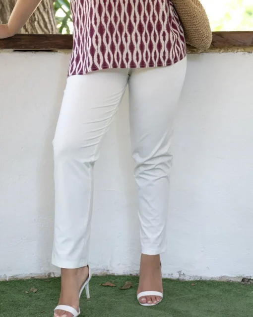 Pantalone skinny in twill di misto cotone elasticizzato tinta unita co