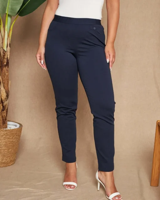 Pantalone skinny in twill di misto cotone elasticizzato tinta unita co