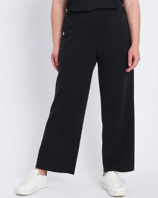 Pantaloni a palazzo in modal con strass NERO