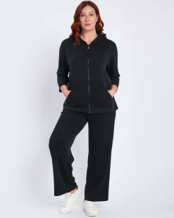 Pantaloni a palazzo in modal con strass NERO