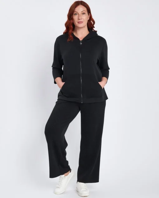 Pantaloni a palazzo in modal con strass NERO