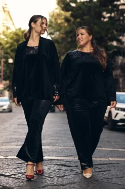 Pantaloni a palazzo in velluto stretch NERO