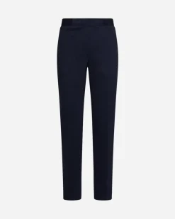 Pantaloni slim fit con vita elastica e dettaglio frontale di piega di