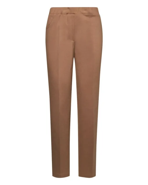 Pantaloni slim fit con vita elastica e dettaglio frontale di piega di