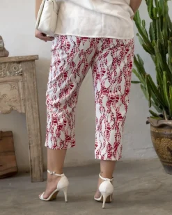 Pinocchietto in cotone elasticizzato con fantasia patchwork BIANCO-ROS