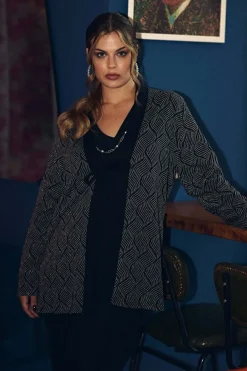 Spolverino in jacquard lurex con lacci NERO-ARGENTO