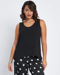 Top in georgette con strass e pizzo NERO