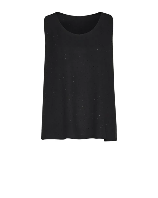 Top in georgette con strass e pizzo NERO