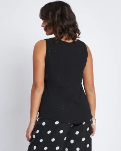 Top in georgette con strass e pizzo NERO