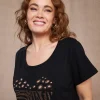 T-shirt in jersey di cotone elasticizzato con stampa cuore mix NERO