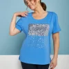T-shirt in jersey di cotone elasticizzato con applicazioni di paillett