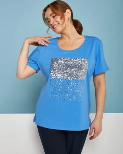 T-shirt in jersey di cotone elasticizzato con applicazioni di paillett