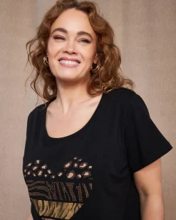 T-shirt in jersey di cotone elasticizzato con stampa cuore mix NERO