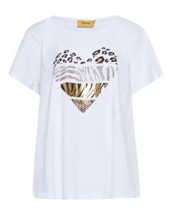 T-shirt in jersey di cotone elasticizzato con stampa cuore mix BIANCO