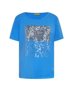 T-shirt in jersey di cotone elasticizzato con applicazioni di paillett