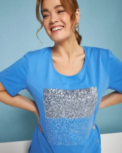 T-shirt in jersey di cotone elasticizzato con applicazioni di paillett