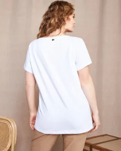 T-shirt in jersey di cotone elasticizzato con stampa cuore mix BIANCO