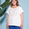 T-shirt in jersey di viscosa elasticizzata con stampa cuore BIANCO