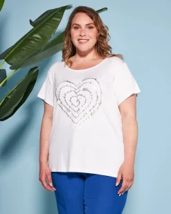 T-shirt in jersey di viscosa elasticizzata con stampa cuore BIANCO